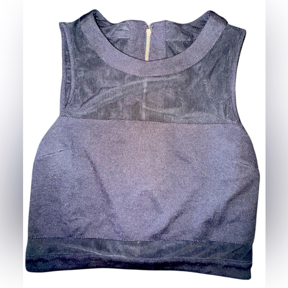 GUESS Black Small Cropped Top Mesh Inserts Sexy Work Out or Wear Out Sleeveless